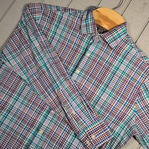 Peter Millar Mens Large Summer Comfort‎ Button Down Plaid LS Shirt - Pelican L